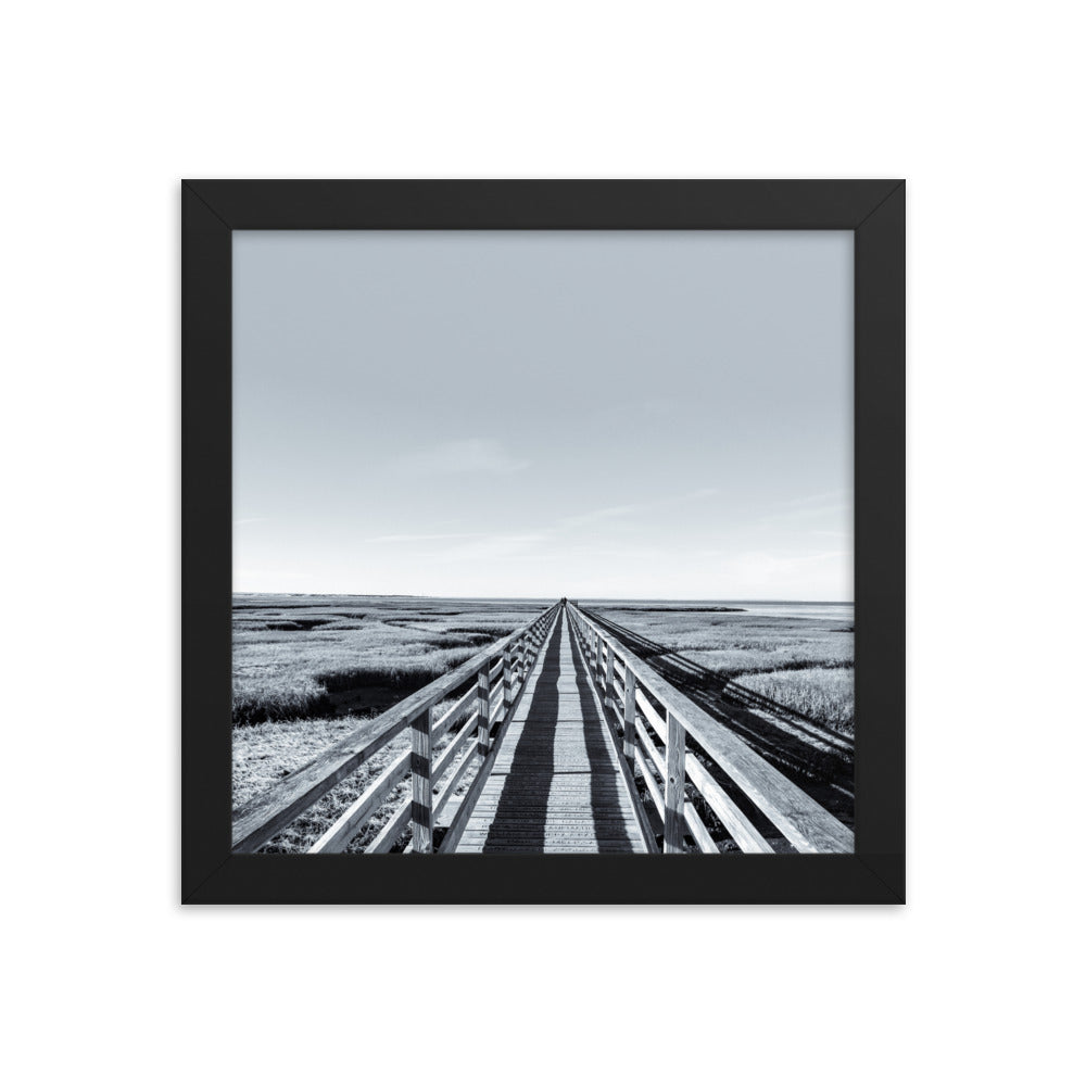 Gray's Beach Boardwalk, Cape Cod - Black and White Framed Print