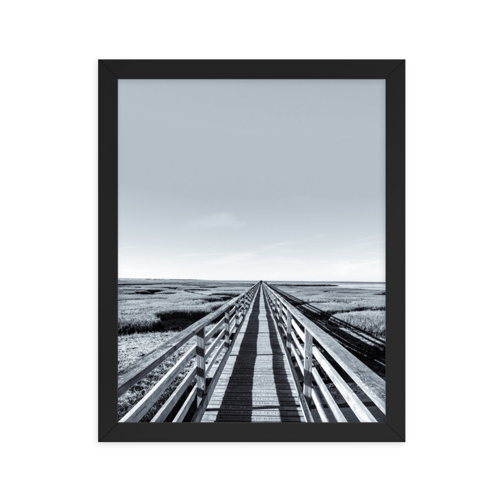 Gray's Beach Boardwalk, Cape Cod - Black and White Framed Print