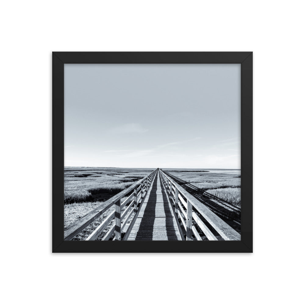 Gray's Beach Boardwalk, Cape Cod - Black and White Framed Print