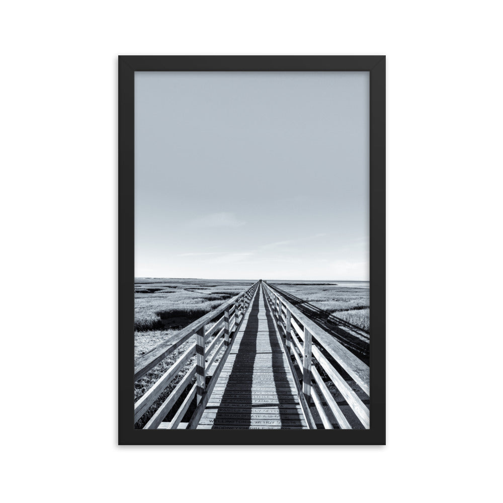 Gray's Beach Boardwalk, Cape Cod - Black and White Framed Print
