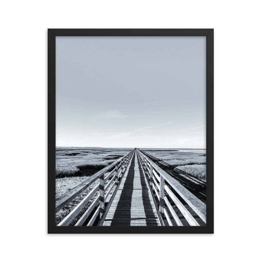 Gray's Beach Boardwalk, Cape Cod - Black and White Framed Print