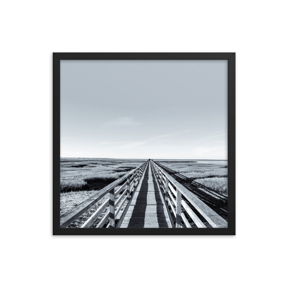 Gray's Beach Boardwalk, Cape Cod - Black and White Framed Print