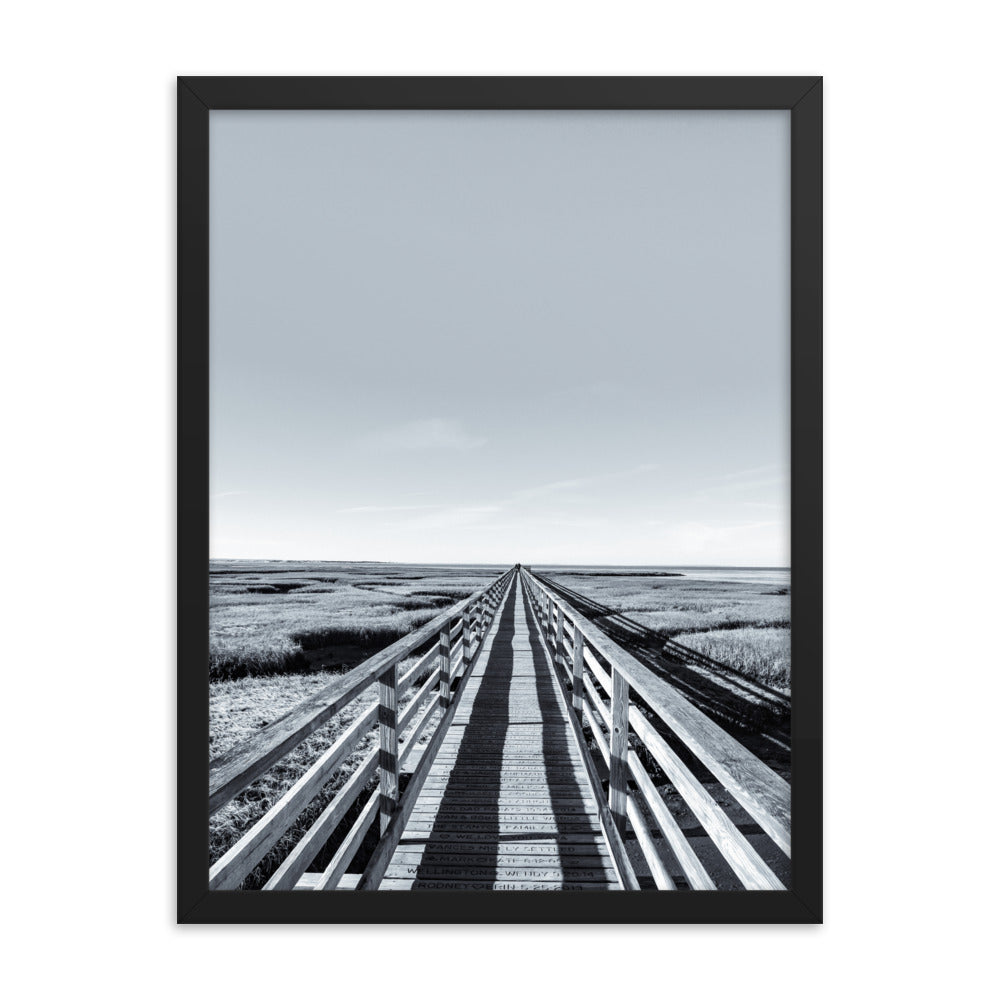 Gray's Beach Boardwalk, Cape Cod - Black and White Framed Print