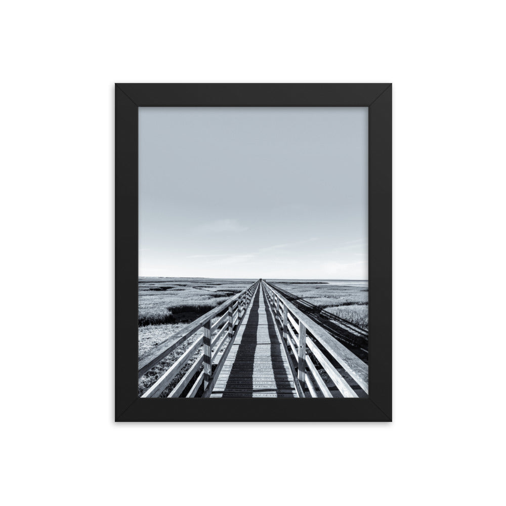 Gray's Beach Boardwalk, Cape Cod - Black and White Framed Print