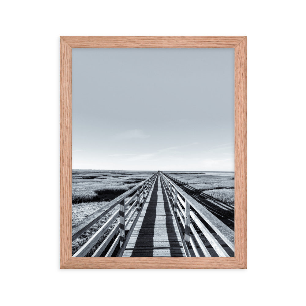 Gray's Beach Boardwalk, Cape Cod - Black and White Framed Print