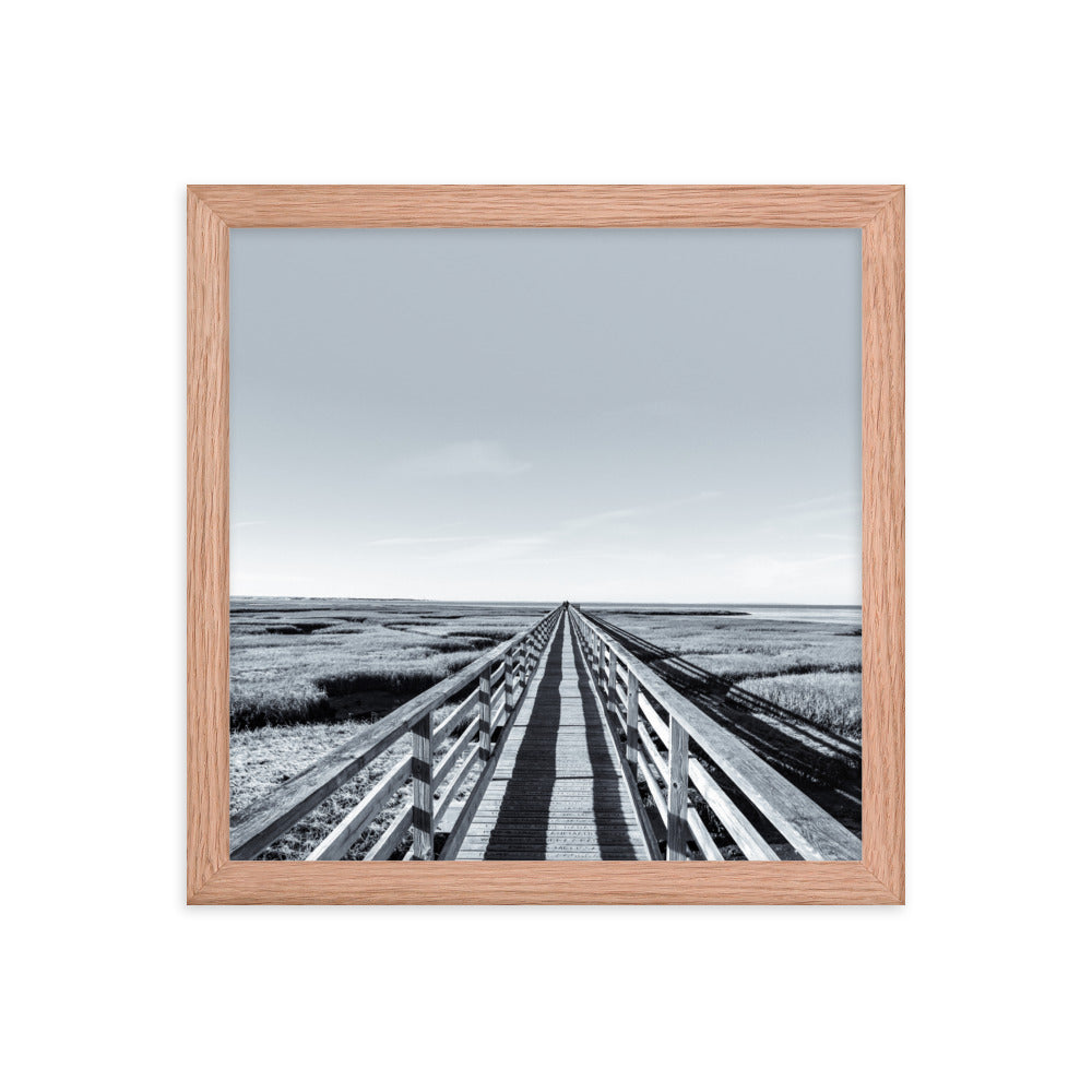 Gray's Beach Boardwalk, Cape Cod - Black and White Framed Print