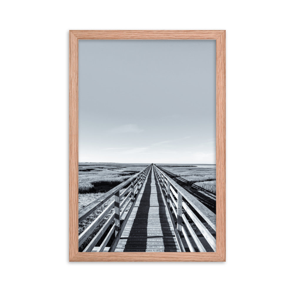 Gray's Beach Boardwalk, Cape Cod - Black and White Framed Print
