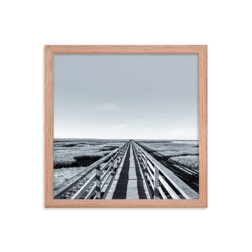 Gray's Beach Boardwalk, Cape Cod - Black and White Framed Print