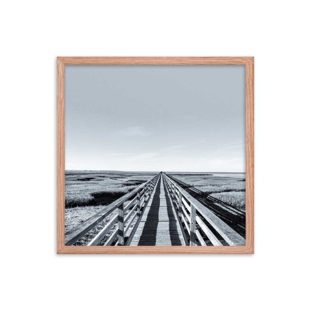 Gray's Beach Boardwalk, Cape Cod - Black and White Framed Print