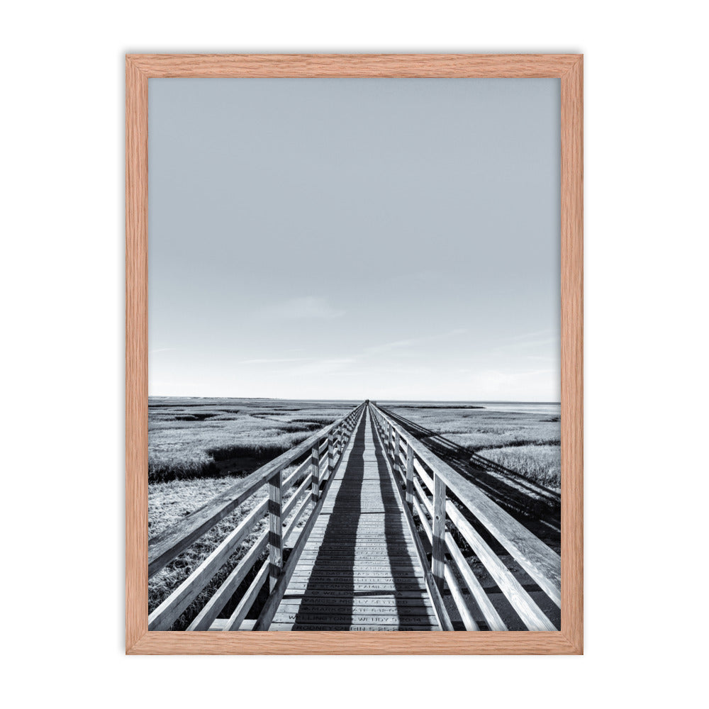 Gray's Beach Boardwalk, Cape Cod - Black and White Framed Print