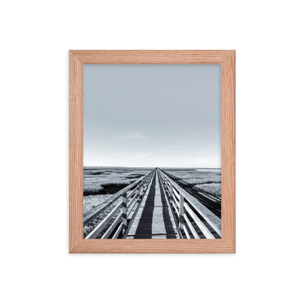 Gray's Beach Boardwalk, Cape Cod - Black and White Framed Print