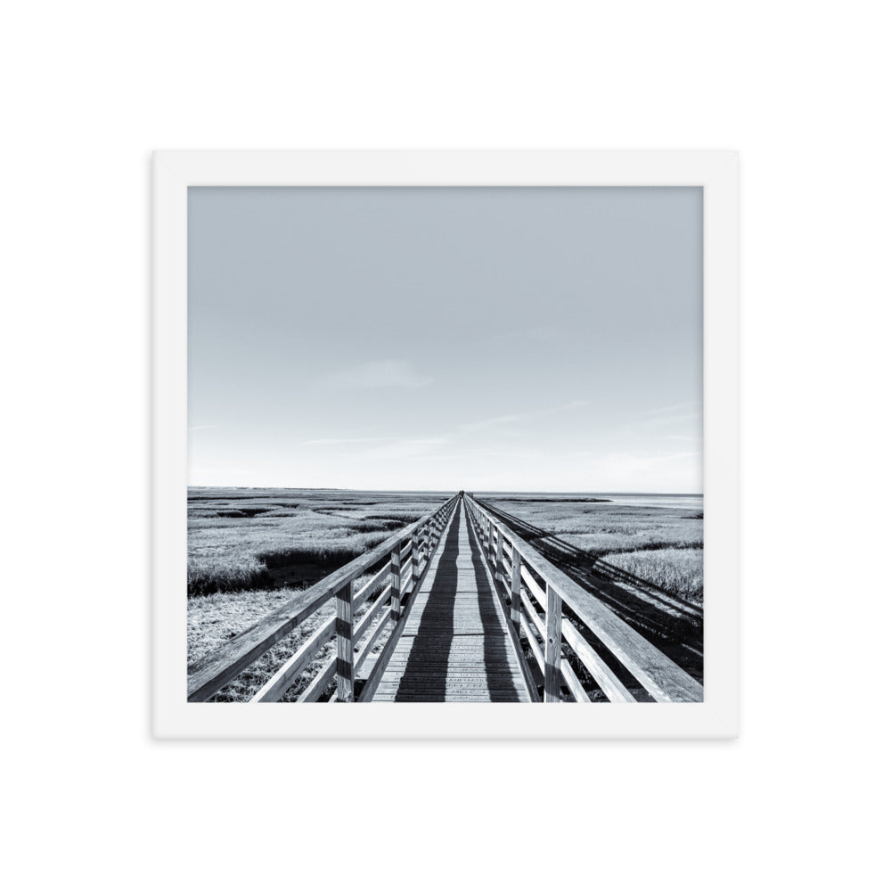 Gray's Beach Boardwalk, Cape Cod - Black and White Framed Print