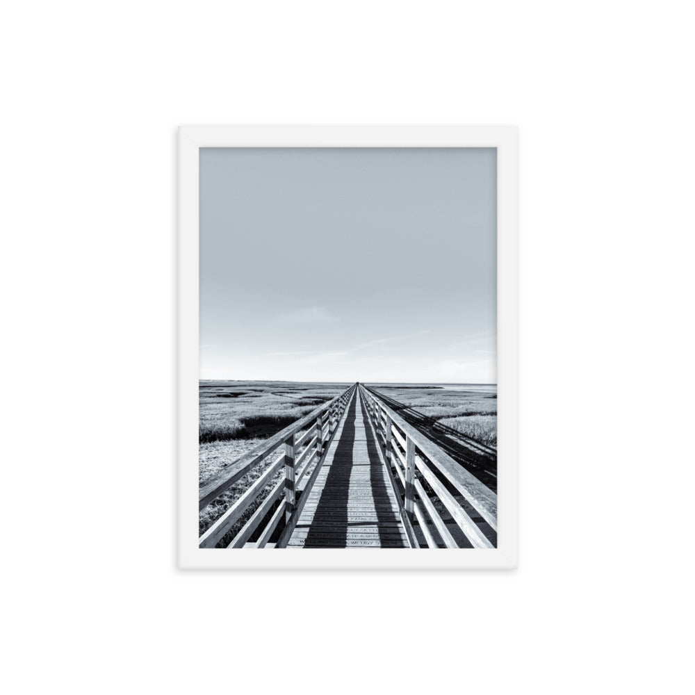 Gray's Beach Boardwalk, Cape Cod - Black and White Framed Print