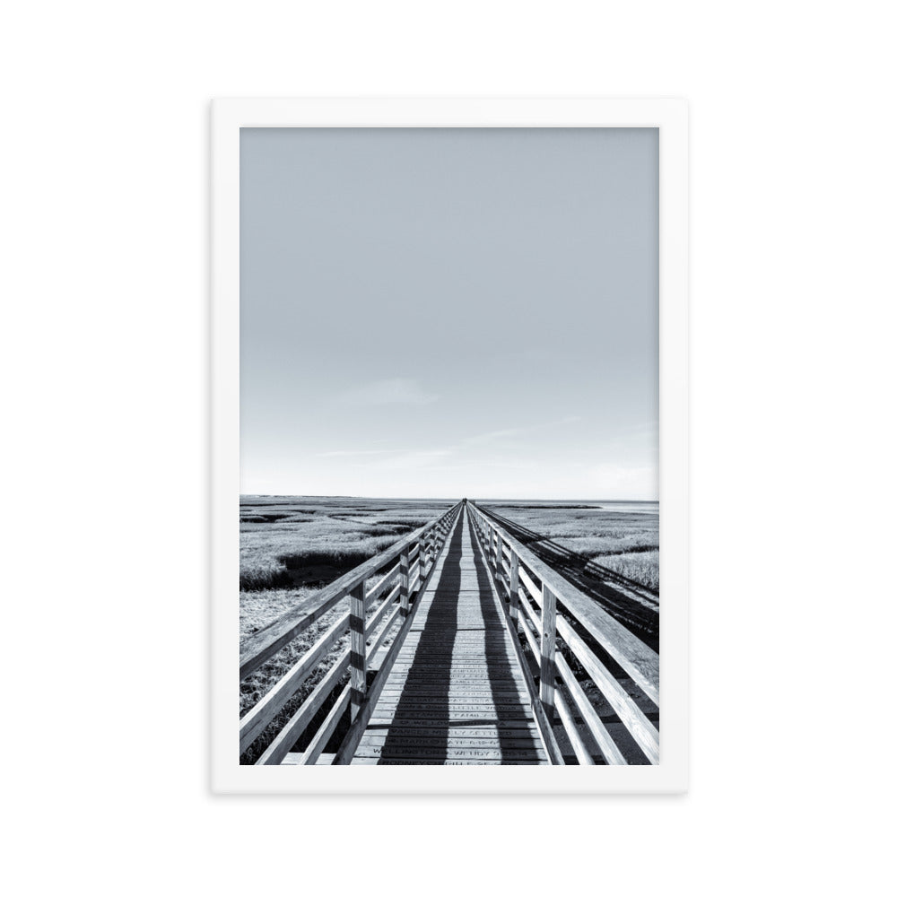 Gray's Beach Boardwalk, Cape Cod - Black and White Framed Print