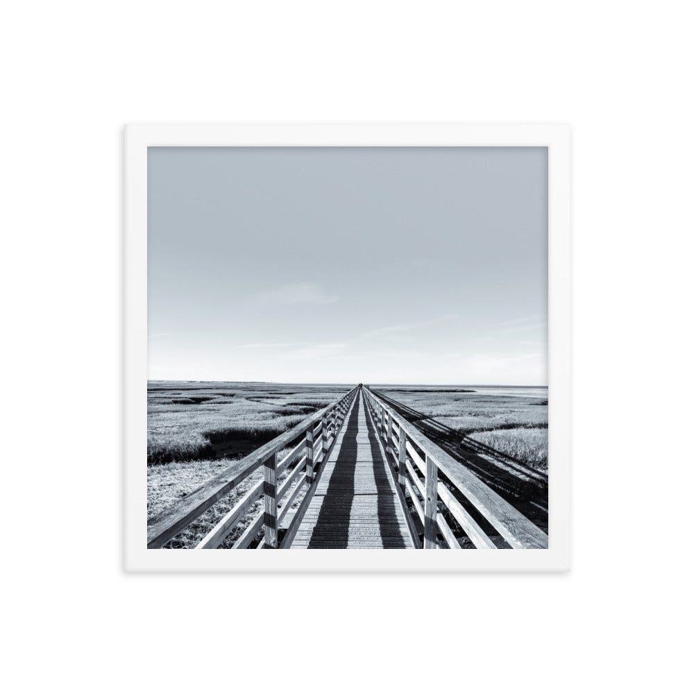 Gray's Beach Boardwalk, Cape Cod - Black and White Framed Print