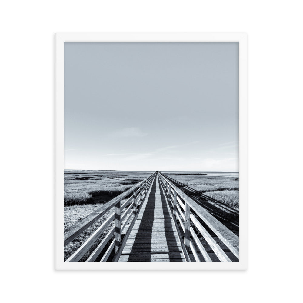Gray's Beach Boardwalk, Cape Cod - Black and White Framed Print