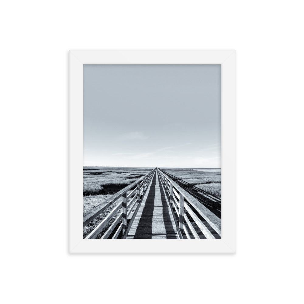Gray's Beach Boardwalk, Cape Cod - Black and White Framed Print