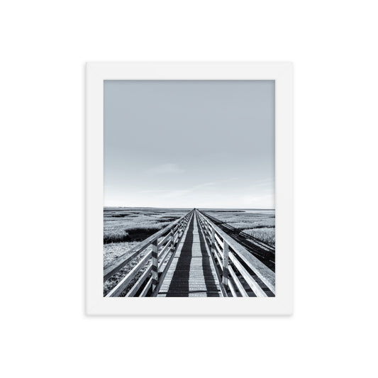 Gray's Beach Boardwalk, Cape Cod - Black and White Framed Print